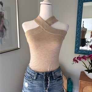 Le Lis Tan Cross-Neck Bodysuit